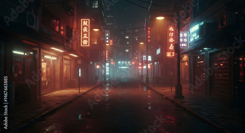 Wallpaper Mural Foggy Night in Neon-lit Urban Alleyway with Street Reflections Torontodigital.ca