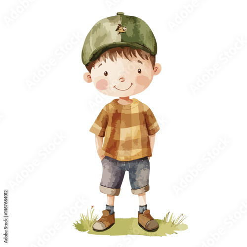 watercolor illustration of boy Forester clipart isolated