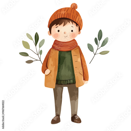 watercolor illustration of boy Forester clipart isolated