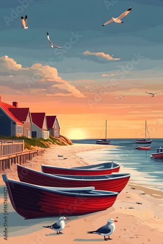 The peaceful sea view of the fishing village pier in the early morning