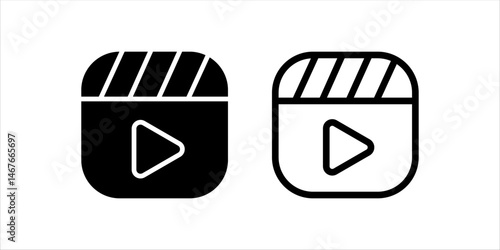 Clapperboard icon in outline vector style. Symbol of filmmaking, video production, and cinema. Perfect for movie apps, editing software UI, film industry infographics, and multimedia design.