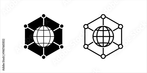 International business icon in outline vector style. Represents global trade, multinational companies, global economy, and international partnerships. Ideal for business apps, finance platforms, globa