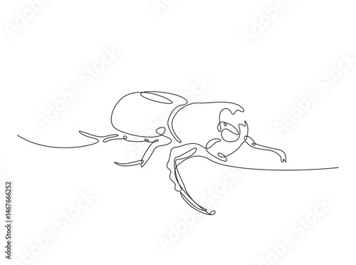 Rhinoceros beetle - insect animal single outline illustration. Continuous line art drawing of rhinoceros beetle. Editable stroke.