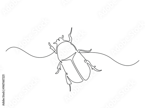 Rhinoceros beetle - insect animal single outline illustration. Continuous line art drawing of rhinoceros beetle. Editable stroke.