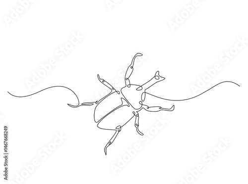 Rhinoceros beetle - insect animal single outline illustration. Continuous line art drawing of rhinoceros beetle. Editable stroke.
