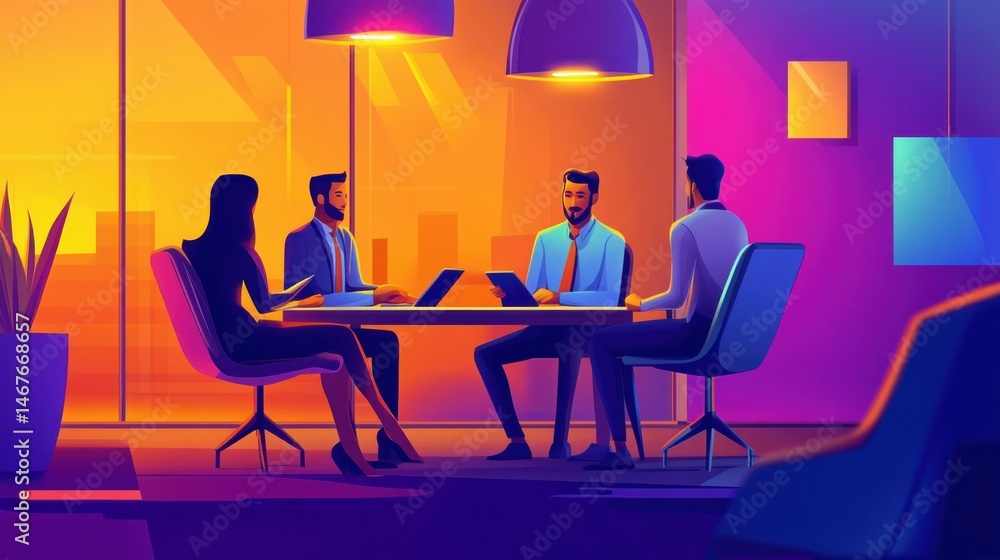 Fototapeta premium Business meeting at sunset in a modern office setting