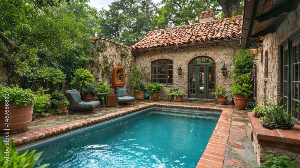 Fototapeta premium Rustic courtyard pool oasis