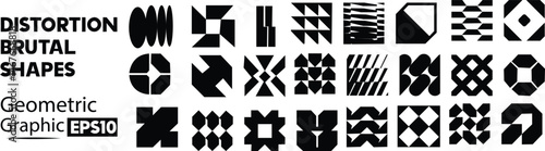 Postmodern abstract geometric graphic elements, Refraction and distortion glass effect various form, Brutalist vector shapes, trendy retro design symbols in Y2K aesthetics, vintage stickers, set 9