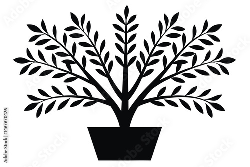 plant in a pot silhouette art, tree plant in a potted black symbol, houseplant isolated 