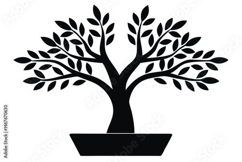 plant in a pot silhouette art, tree plant in a potted black symbol, houseplant isolated 