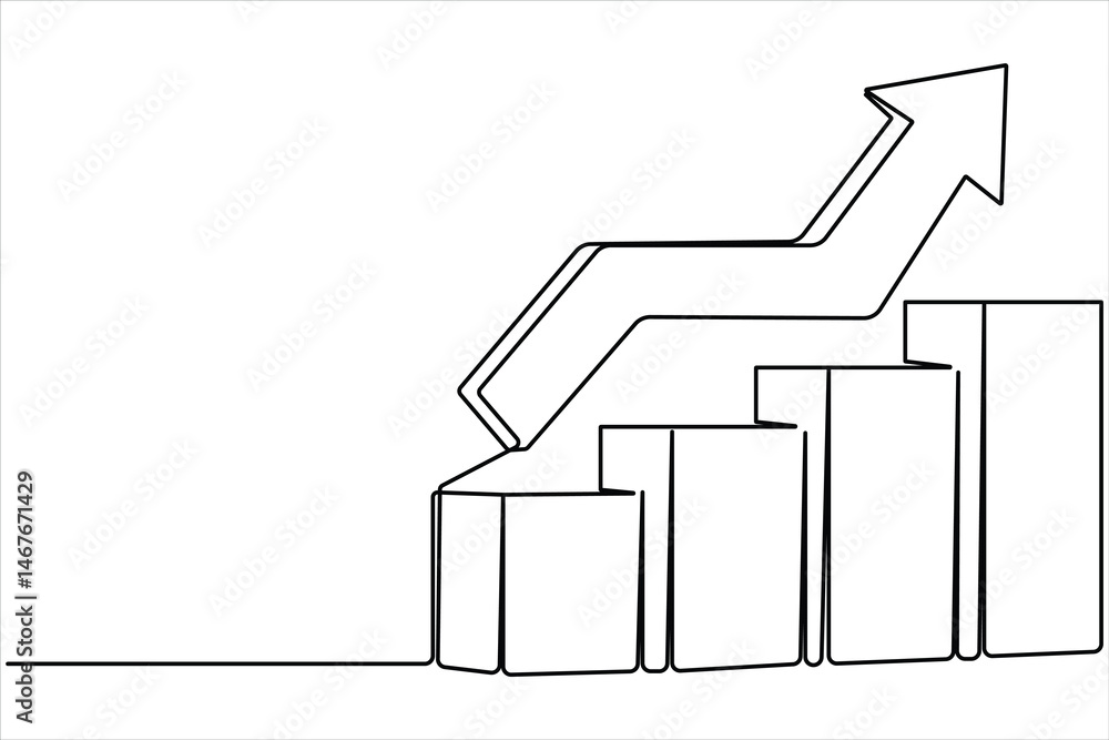 Continuous one line drawing of Business growth graph illustration vector of increasing arrow Continuous one line drawing of Business growth graph illustration vector of increasing arrow