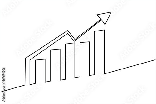 Continuous one line drawing of Business growth graph illustration vector of increasing arrow