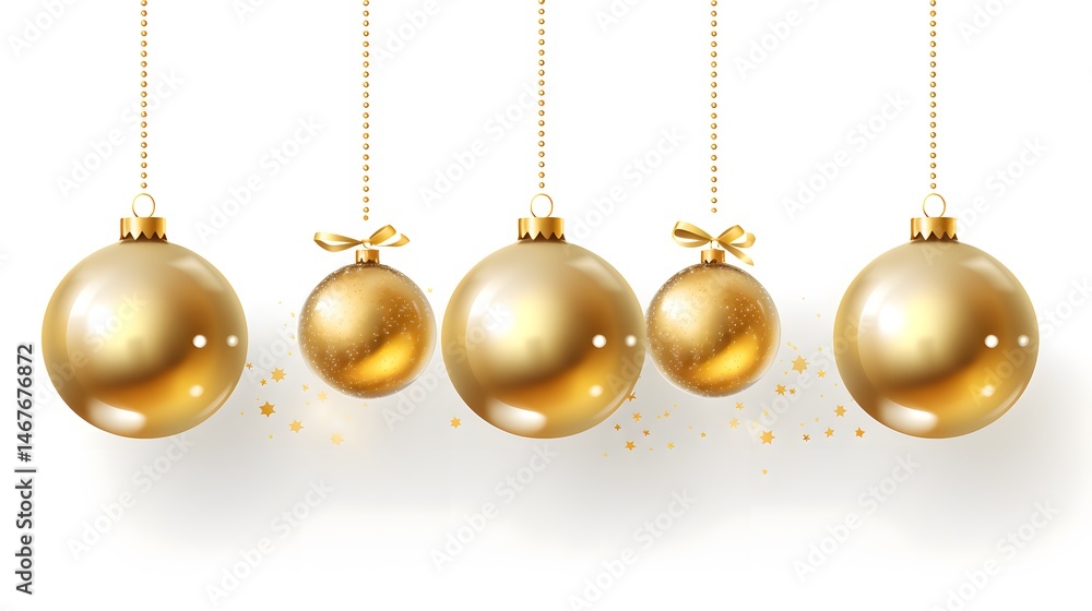 Festive Christmas Banner with Transparent Glass Balls Hanging on Gold Background Festive Christmas Banner with Transparent Glass Balls Hanging on Gold Background
