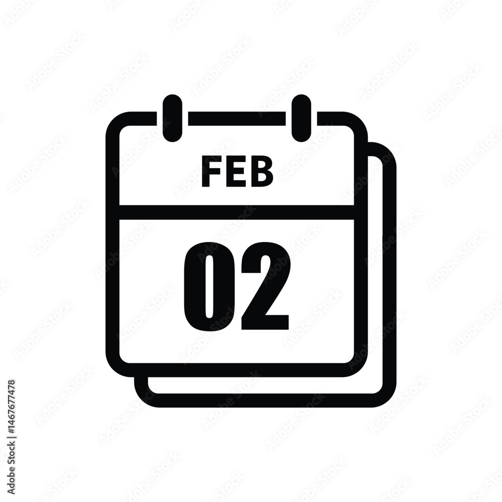 calender icon, 02 february icon with white background calender icon, 02 february icon with white background