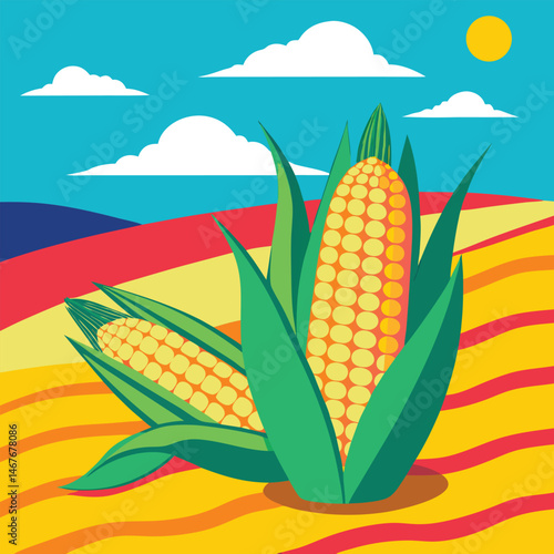 Corn tans on beach pop art vector