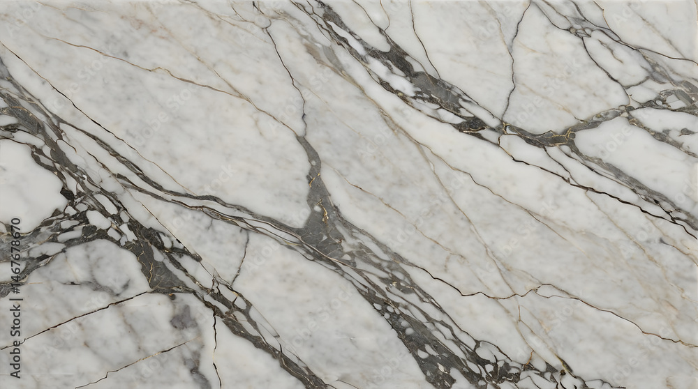 Fototapeta premium Closeup of a white marble slab with intricate grey veining