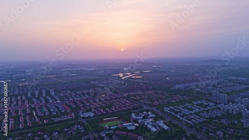 Wallpaper Mural Aerial view of the Thames Town in the suburbs at sunset, Songjiang District, Shanghai City, Shoot with 4k resolution. Torontodigital.ca