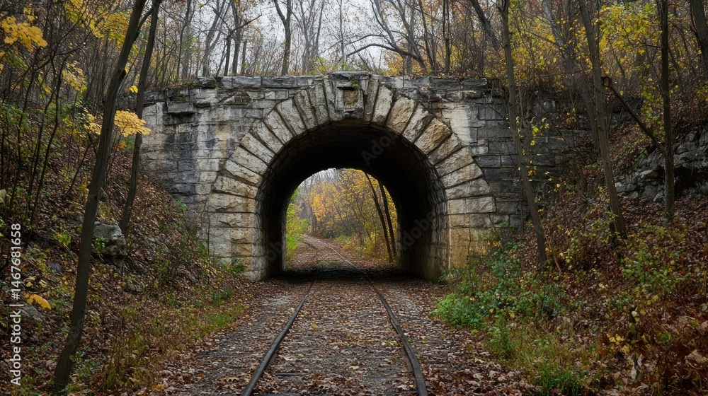 Obraz premium Stone arch tunnel in autumn forest