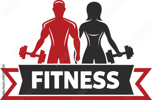 Fitness Center Logo Design Man Woman Dumbbells Weightlifting