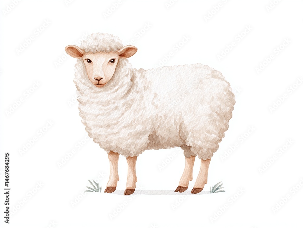 Fototapeta premium White sheep is standing in a field.