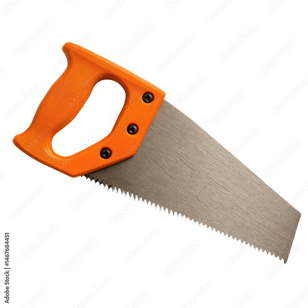 Bright Orange Hand Saw on White Background