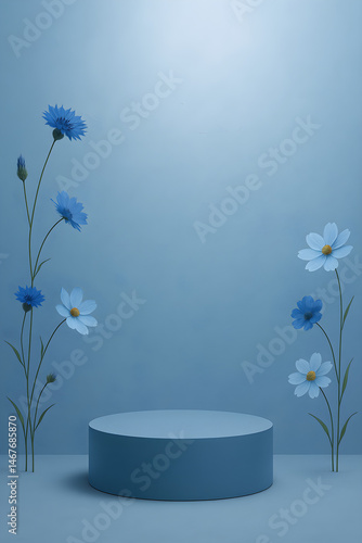 Blue Floral Product Showcase Podium 