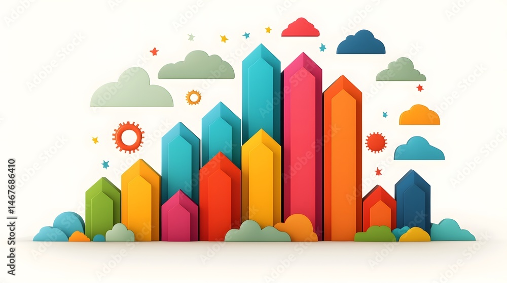 Colorful 3D Stacked Bar Chart Illustration Colorful 3D Stacked Bar Chart Illustration