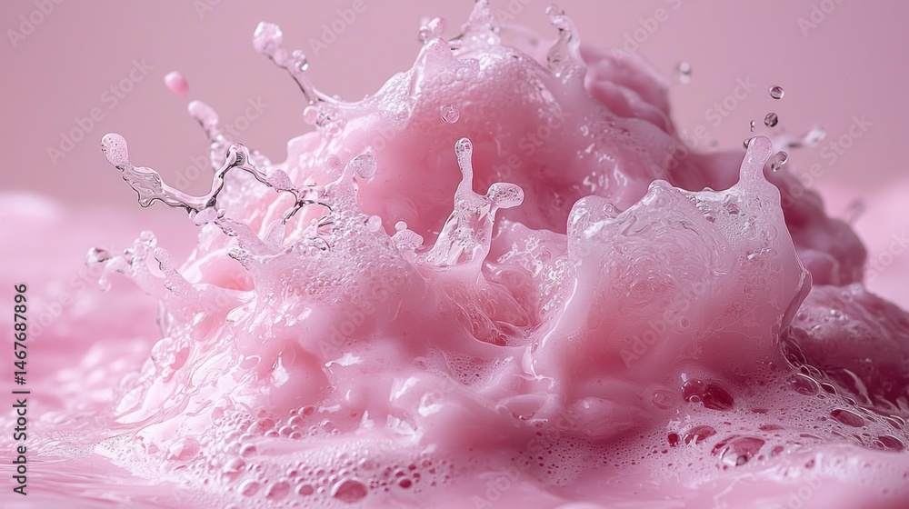 Fototapeta premium Pink liquid splashes creating a dynamic, bubbly explosion