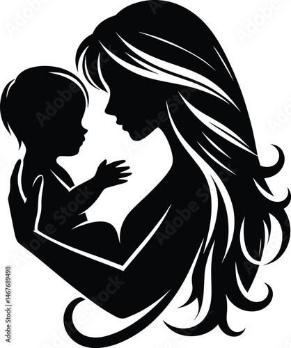 Mother and child love vector silhouette illustration isolated on a white background
