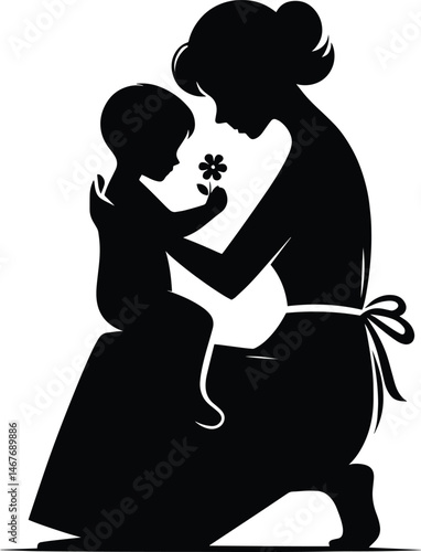 Mother and child love vector silhouette illustration isolated on a white background
