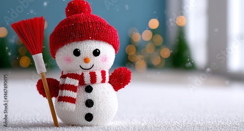 Cute Snowman in a Cozy Setting With Festive Decorations During Winter Season