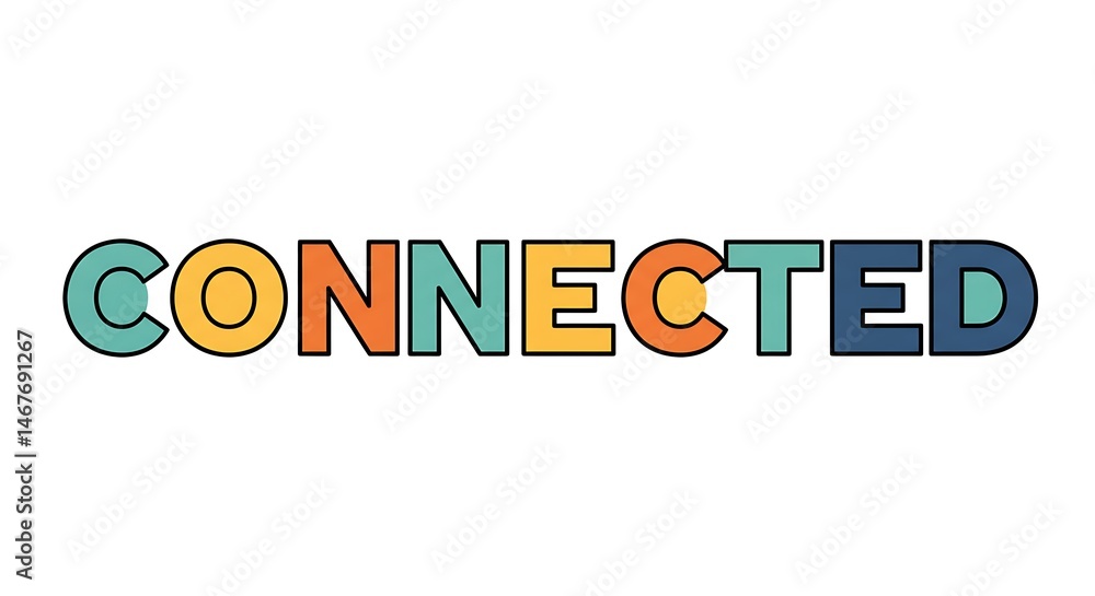 Connected Colorful Text Design on White Background Connected Colorful Text Design on White Background