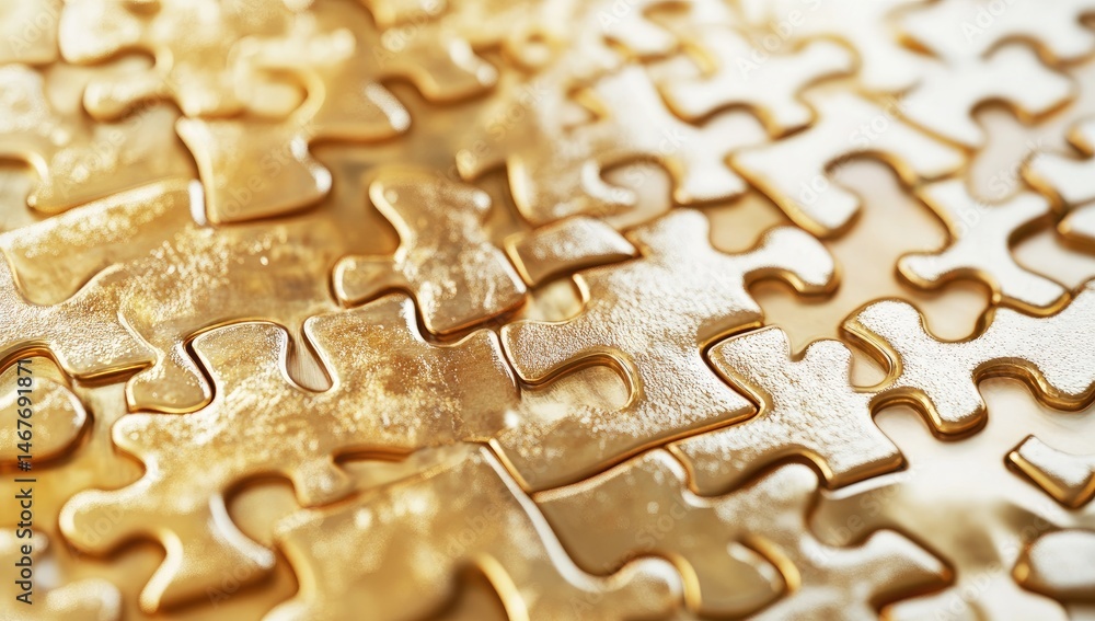 Golden puzzle pieces seamlessly interlocked Golden puzzle pieces seamlessly interlocked