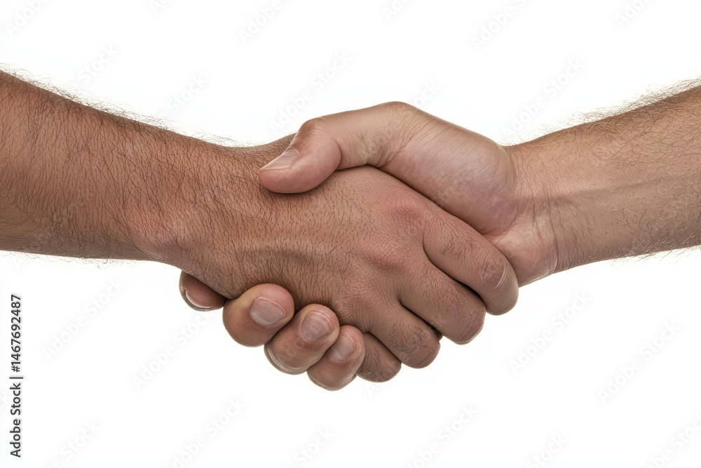 Close-up of two diverse hands engaging in a firm handshake symbolizing partnership and agreement Close-up of two diverse hands engaging in a firm handshake symbolizing partnership and agreement