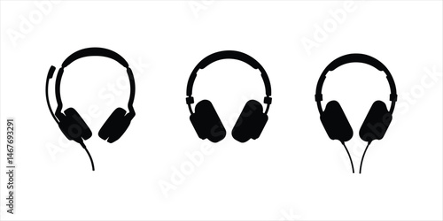 headphones vector set illustration on white background. earphone silhouette vector icon.