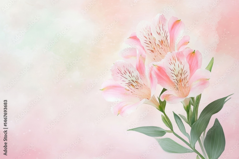 Fototapeta premium Delicate pink flowers with soft pastel background.