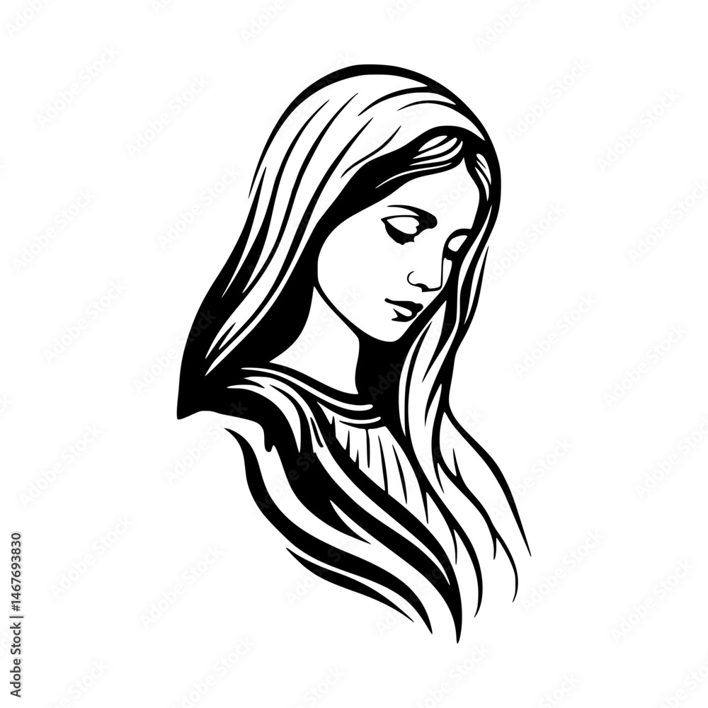 Black and White Portrait Silhouette Woman Black and White Portrait Silhouette Woman