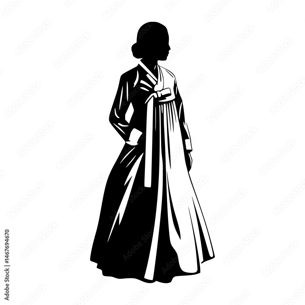 Korean Hanbok Silhouette - Elegant Black & White Korean Hanbok Silhouette - Elegant Black & White