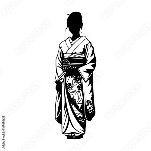Japanese Kimono Silhouette - Black & White