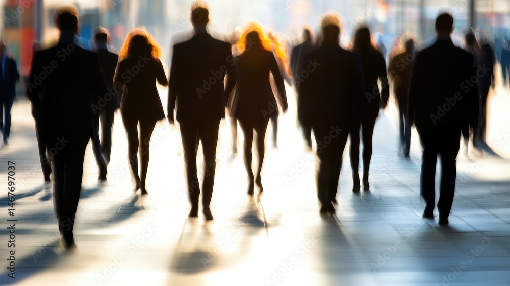 Obraz premium Group of professionals walking in a city during sunset