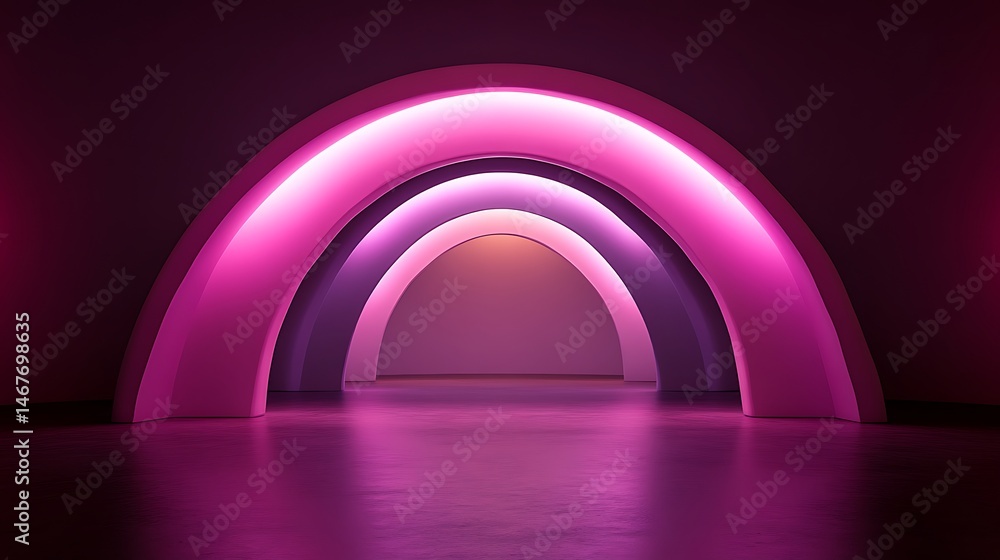 Neon archway, vibrant interior Neon archway, vibrant interior
