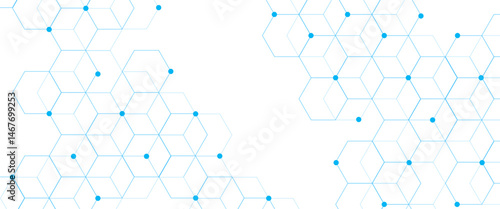 Science network pattern blue Hexagonal abstract background. Big Data Visualization structure elements . Health care and science medical pattern innovation. Template design with concept Dots and lines.