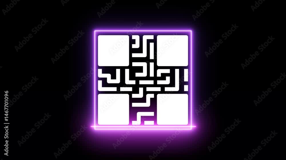 QR code animation. Scan qr code icon with red laser, QR code scanner video