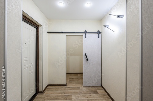 standard room interior apartment. room doors, renovation corridor lobby entrance hall