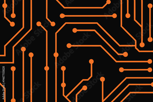 Abstract orange circuit board design tech background modern digital pattern network connections
