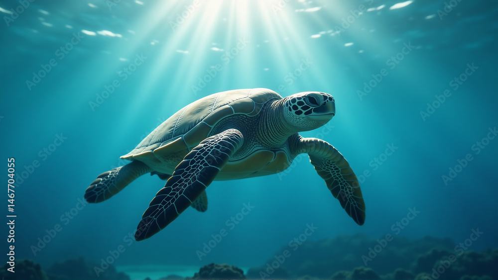 Fototapeta premium Gentle Sea Turtle Gliding Through Azure Waters