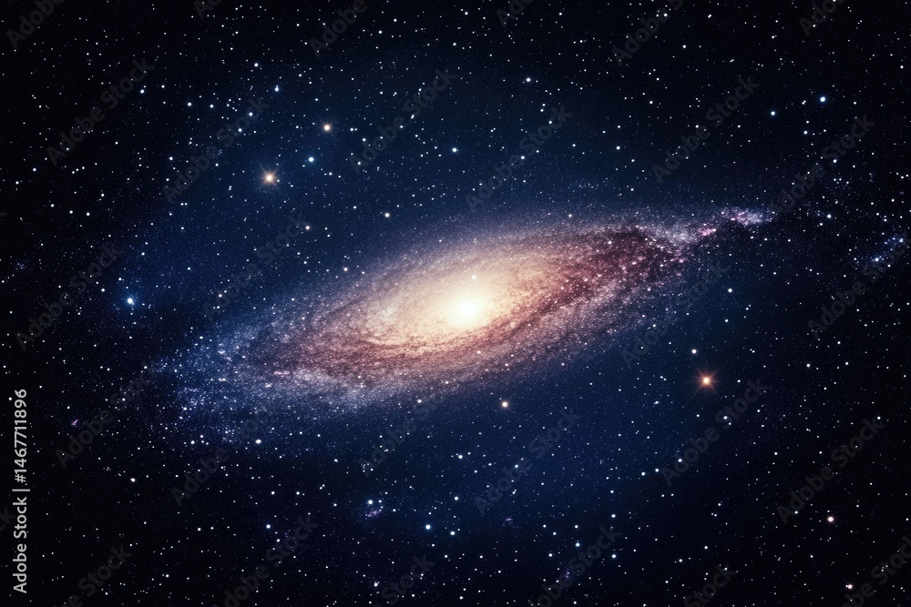 Fototapeta premium Spiral galaxy bathed in cosmic dust, swirling in deep space. Vast expanse of stars and nebulae