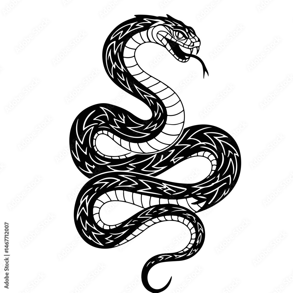 Tribal Snake Design in Black and White Style Tribal Snake Design in Black and White Style