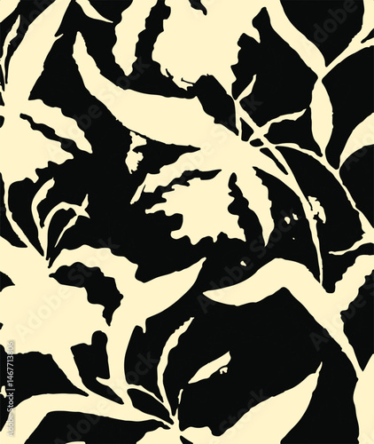 Big flowers pattern, upscale floral pattern. graphical textures floral, trendy colors pattern,Monochrome, flowers background with leaves. vector illustration.
