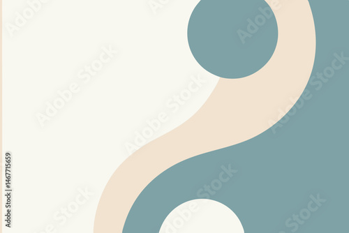 Serene abstract art calming beige teal and white curves create a peaceful minimalist design